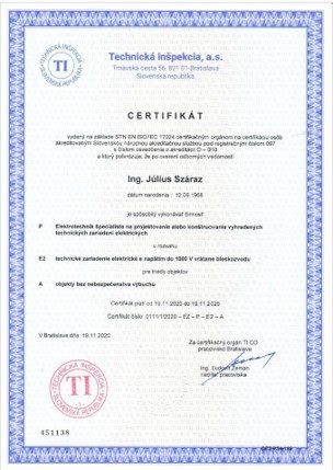 Osvedčenie o odbornej spôsobilosti — projekčná činnosť