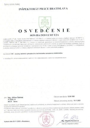 Osvedčenie revízneho technika vyhradených technických zariadení